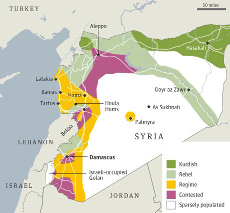 Main areas of control in Syria as of 3 June 2013